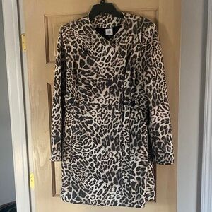 CAbi Leopard-Print Long Sleeve Dress Coat in Black, Cream, Brown